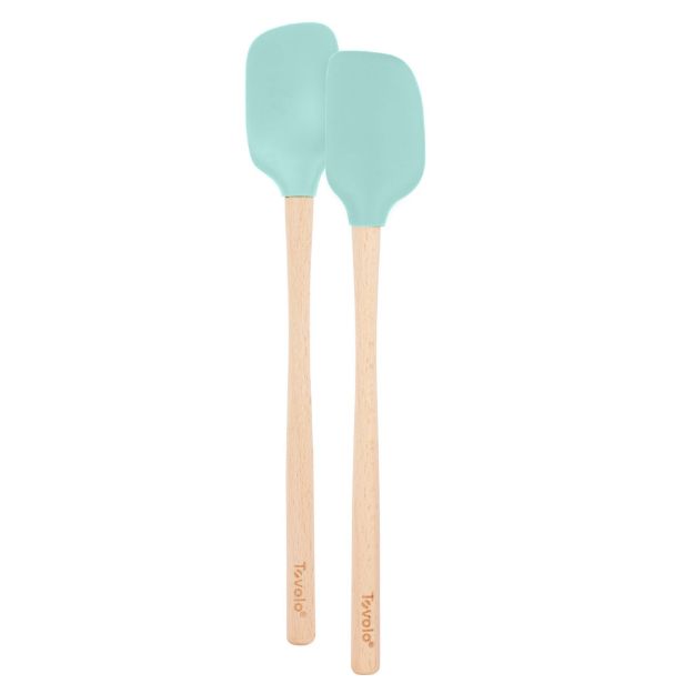 Picture of Flex-Core® Wood Handled Mini Spatula & Spoonula with Silicone Head - Light Aqua